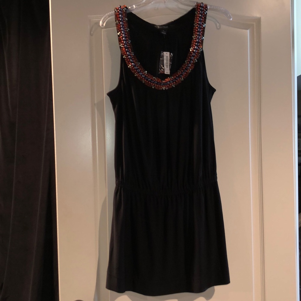 White House Black Market WHBM black beaded tunic /dress. Size L OR XL